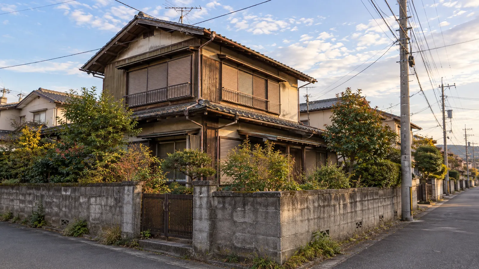 福生市の住宅街に建つ、築年数の古い木造2階建ての家