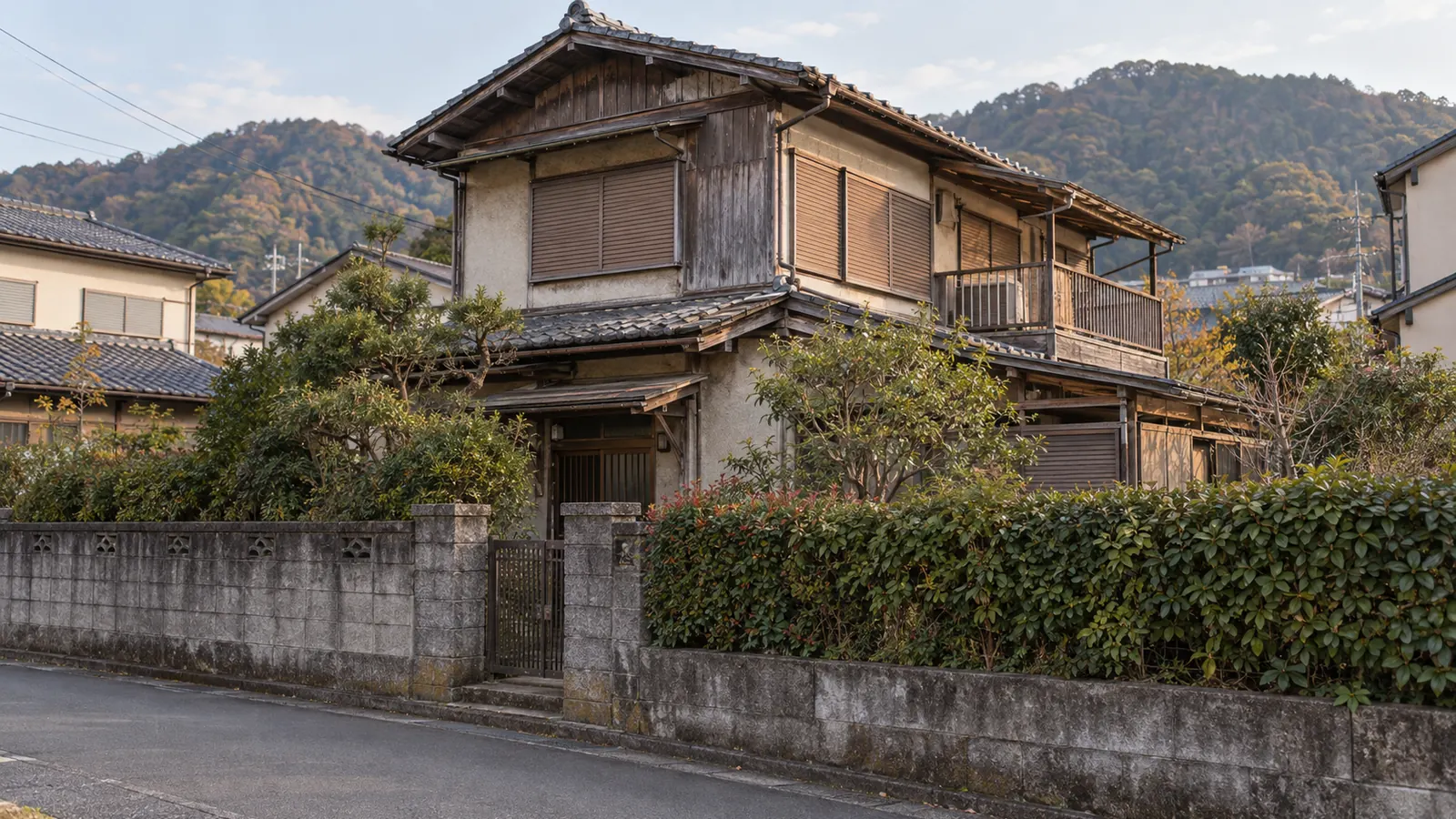 八王子市の住宅街に建つ、築年数の古い木造2階建ての家