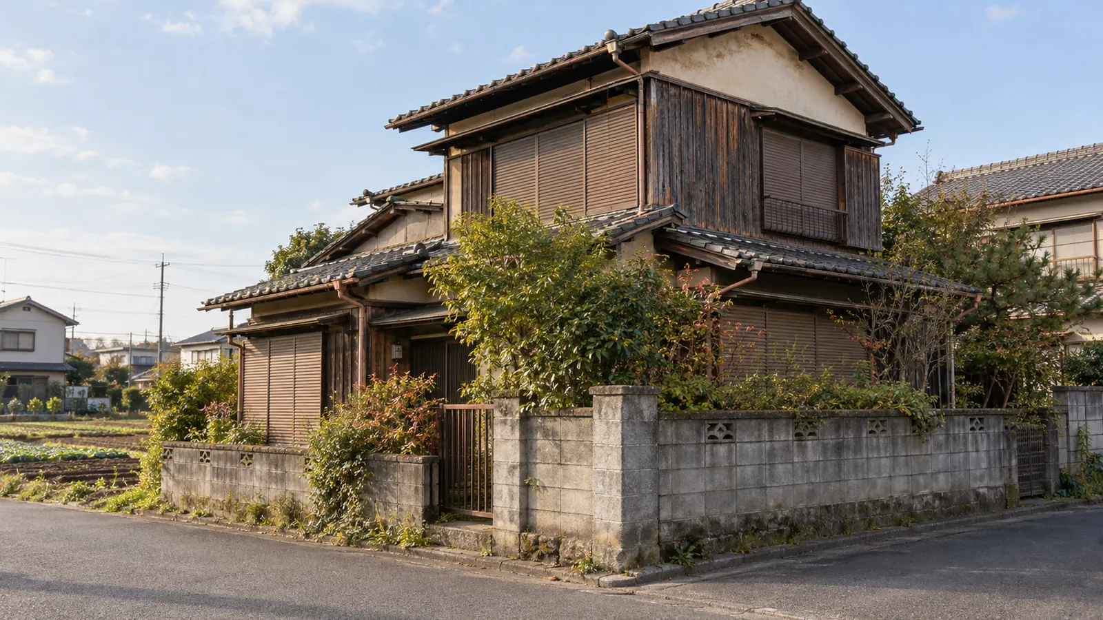 東村山市の住宅街に建つ、築年数の古い木造2階建ての家