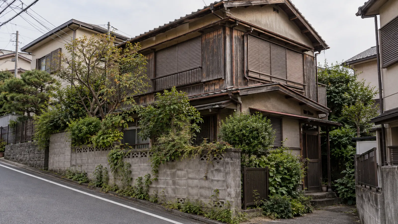 板橋区の住宅街に建つ、築年数の古い木造2階建ての家