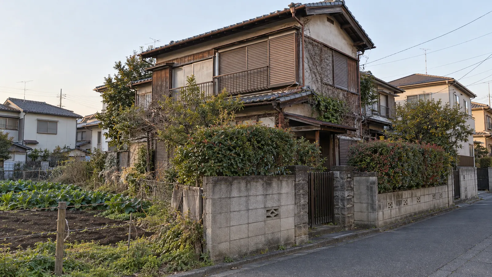 練馬区の住宅街に建つ、築年数の古い木造2階建ての家