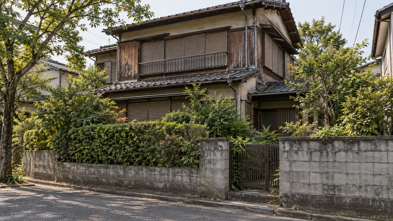 世田谷区の住宅街に建つ、築年数の古い木造2階建ての家