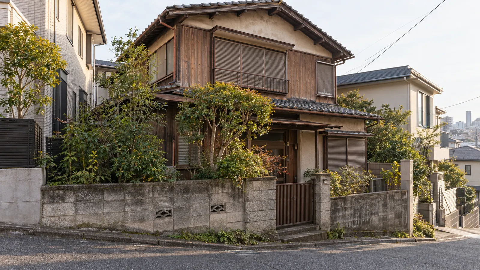 品川区の住宅街に建つ、築年数の古い木造2階建ての家
