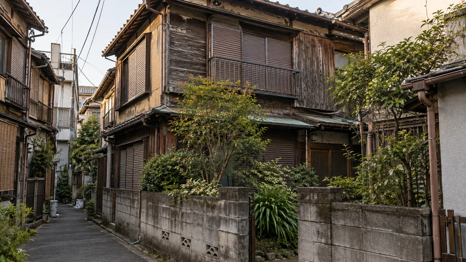 墨田区の住宅街に建つ、築年数の古い木造2階建ての家