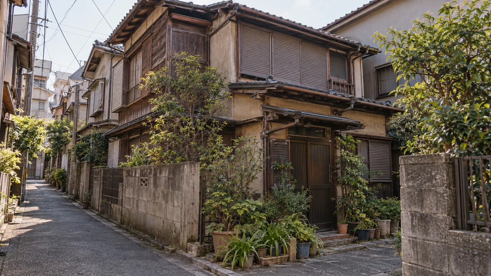 台東区の住宅街に建つ、築年数の古い木造2階建ての家