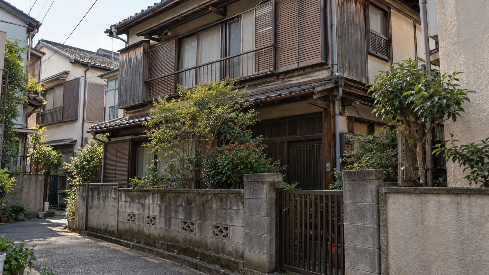 豊島区の住宅街に建つ、築年数の古い木造2階建ての家