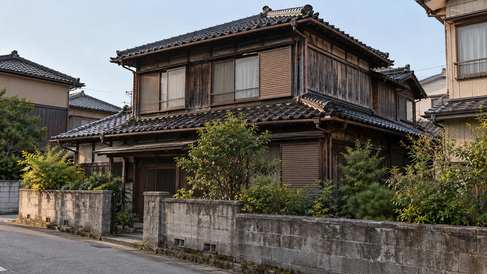 高岡市の住宅街に建つ、築年数の古い木造2階建ての家