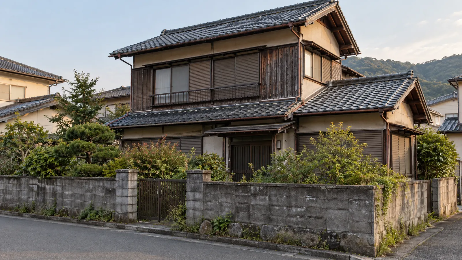 岩国市の住宅街に建つ、築年数の古い木造2階建ての家