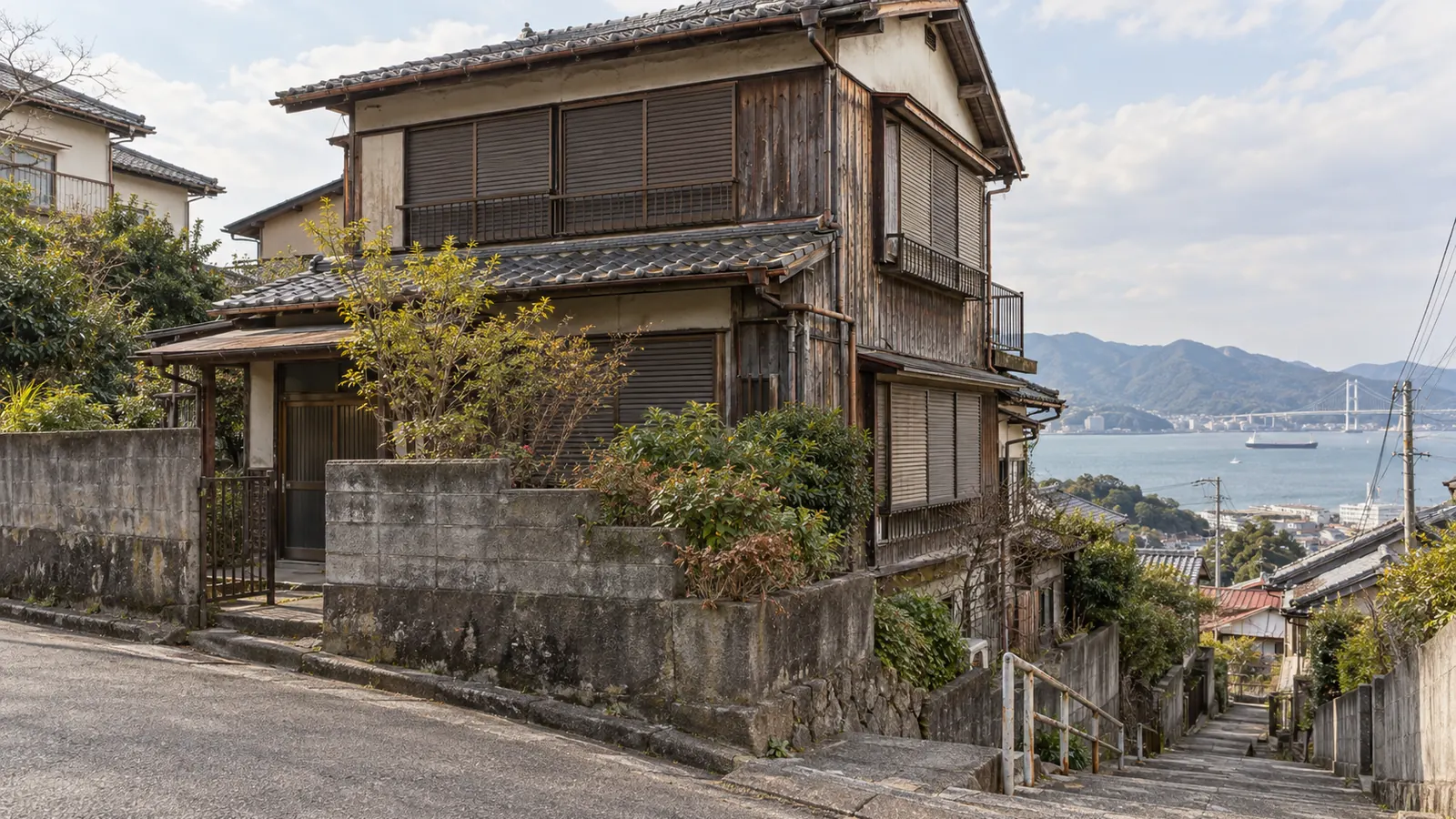 下関市の住宅街に建つ、築年数の古い木造2階建ての家