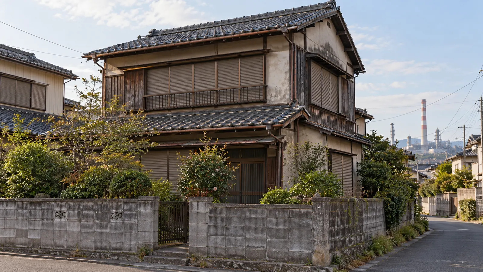 宇部市の住宅街に建つ、築年数の古い木造2階建ての家